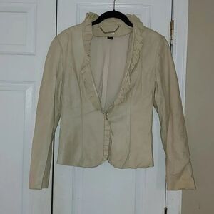 White House Black Market cream light weight leather jacket Sz XS